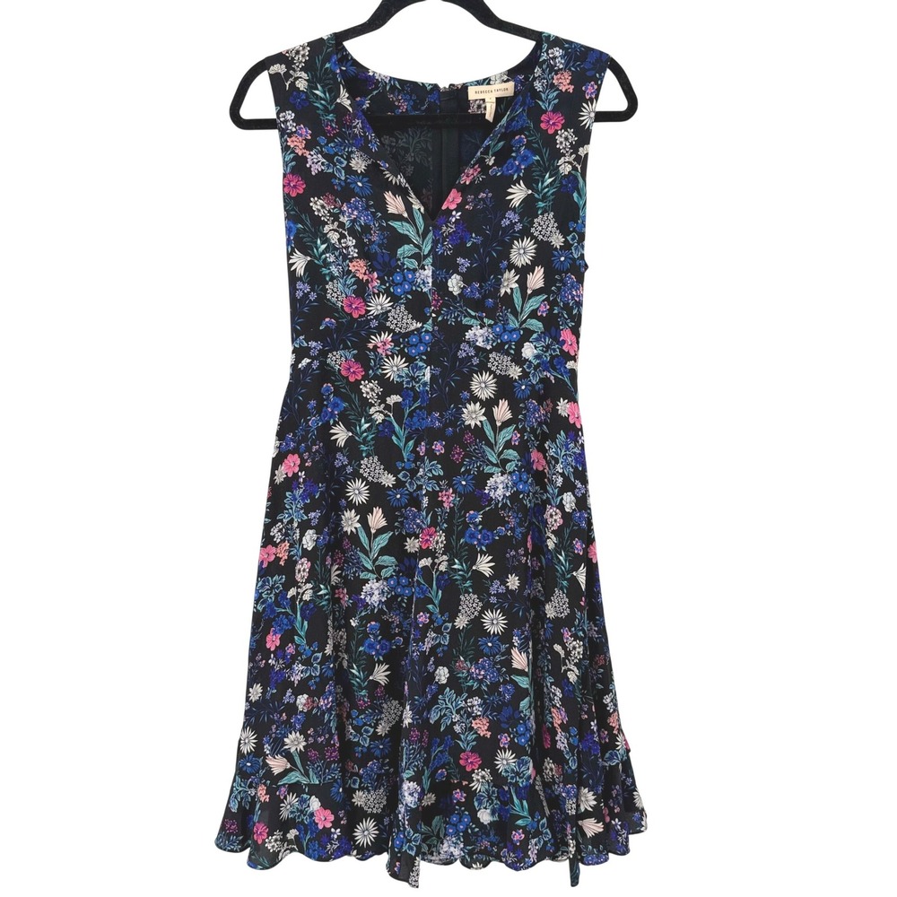 Rebecca Taylor Floral Silk Midi Dress Women 4 Fit Flare Cottage Fairycore Garden